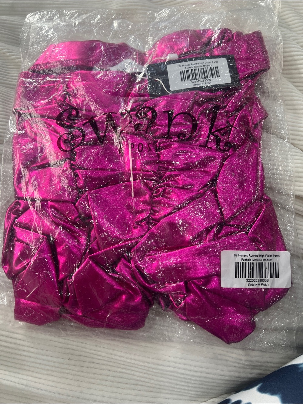 Ruched Metallic Fuchsia Sculptural Pants